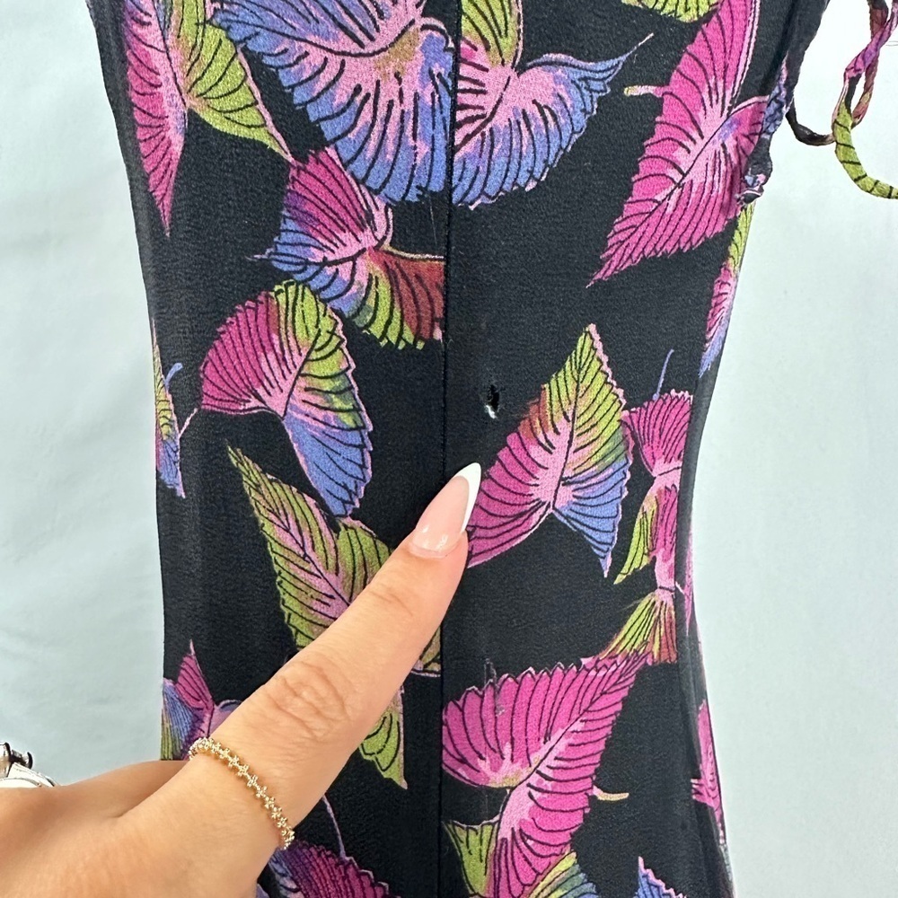 Y2K Betsey Johnson New York silk black leaf print midi dress size 6 - Picture 8 of 13